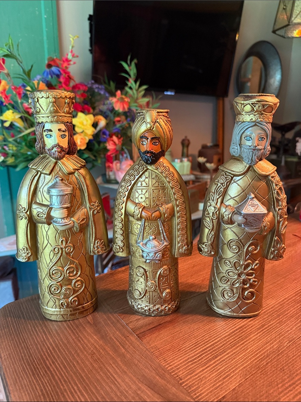 Vintage Three Kings Candle Holders Papier Mâché Christmas Nativity Japan